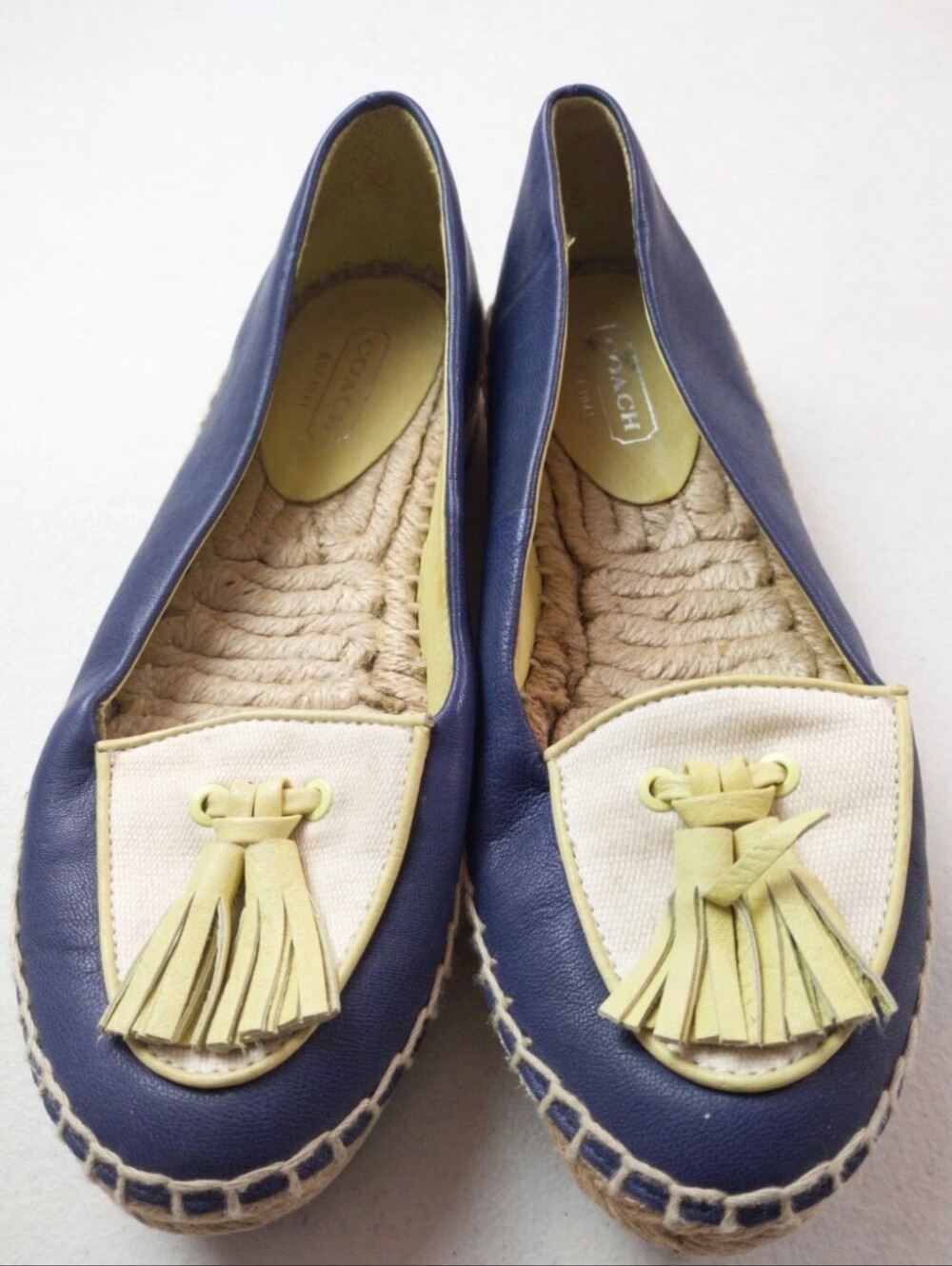 Coach Romy Navy and Cream Tassel Espadrille Loafers